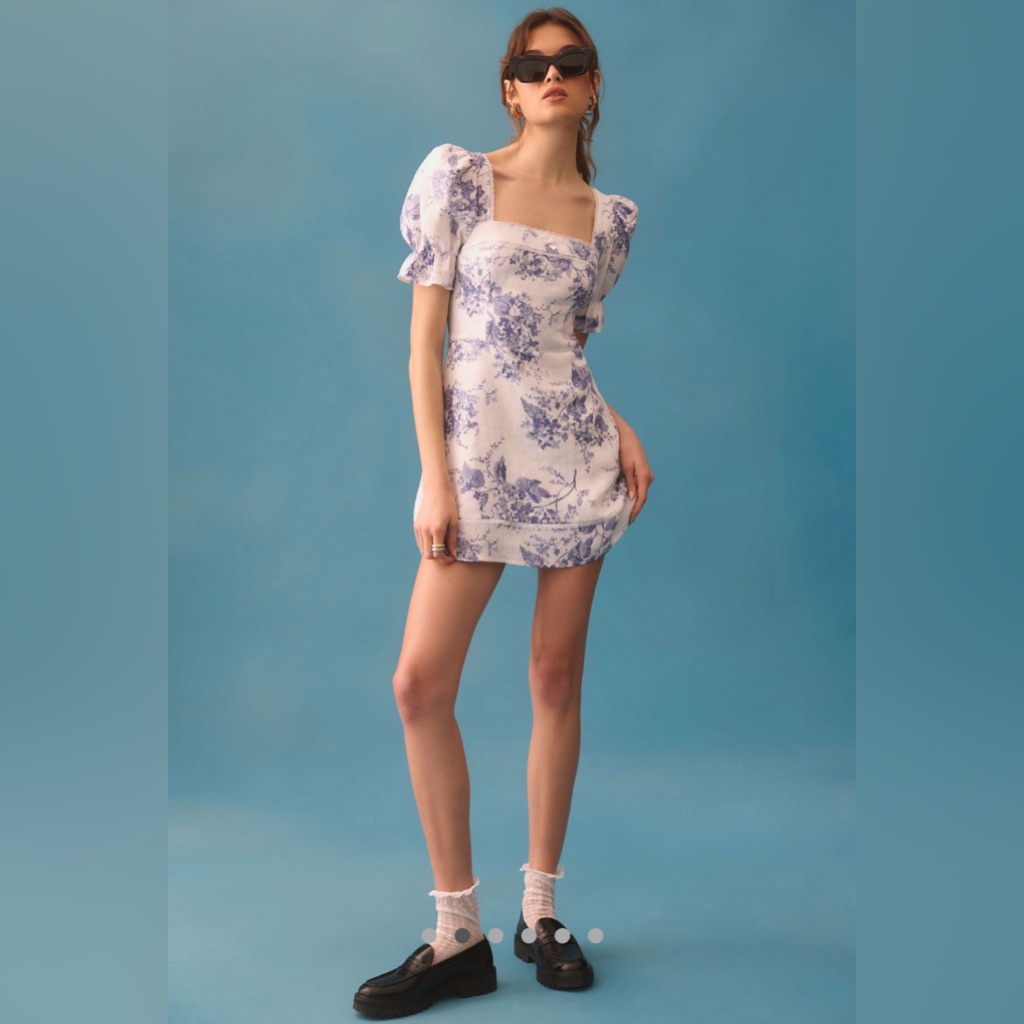 Reformation Evianna Linen Floral Puff Sleeve Mini Dress 10